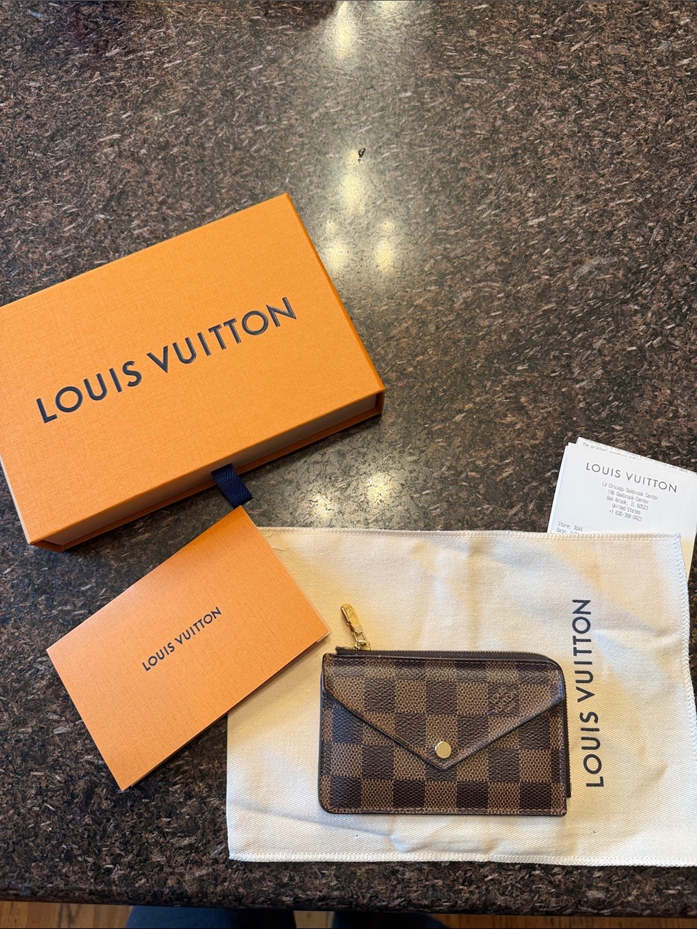 Authentic retro Louis Vuitton Damier Ebene key Chain/ Wallet with Gold Hardware